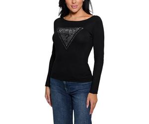 GUESS Women's Eco Long Sleeve Triangle Logo Eliza Sweater, Dove White