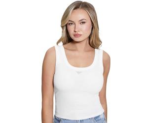 Guess Women's Eco Sleeveless Triangle Bling Rib Tank, Pure White