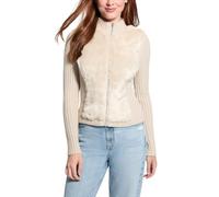 GUESS Women's Long Sleeve Fur Mix Zip Front Mila Cardigan, Pearl Oyster Multi