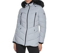 GUESS Women's Midweight Puffer Jacket Veste mi-Saison, Sterling à Capuche, Small Femme