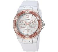 GUESS Women's Stainless Steel Silicone Crystal Accented Watch, Color: White/Silver/Rose Gold-Tone (Model: U1053L2)