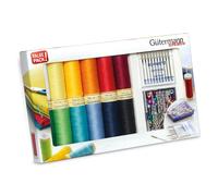 Gütermann creativ Kit de fil à coudre avec 12 bobines de fil Pour Tout Coudre 100 m dans des couleurs vives + Épingles de PRYM et Aiguilles de machine à coudre de SCHMETZ
