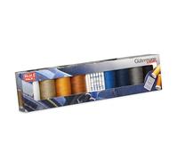 Gütermann creativ Set de fil à coudre avec 8 bobines fil jeans professionnel Denim 100 m dans des coloris typiques pour coutures jeans + 5 aiguilles à coudre pour jeans SCHMETZ