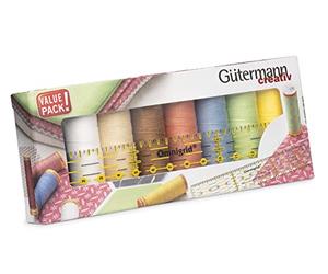 Gütermann creativ set de fils à coudre contenant 8 bobines Coton C Ne 50 100 m dans plusieurs coloris + une Omnnigrid® règle universelle 3 x 15 cm