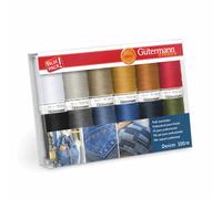 Gütermann creativ Set de fil à coudre avec 12 bobines fil jeans professionnel Denim 100 m dans des coloris typiques pour coutures jeans