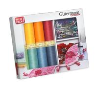 Guetermann Kit de fil à coudre avec 8 bobines de fil Pour Tout Coudre 100 m dans des coloris gais + Pinces et Épingles GUT_734568 Taille Unique Multicolore
