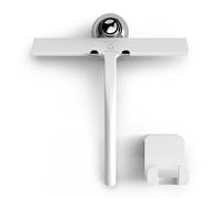 GÜTEWERK Raclette de Douche avec Crochets - Blanc 23 cm - sans perçage - Raclette en Silicone pour Douche, Salle de Bain, fenêtre en Acier Inoxydable, Large Ventouse, raclette de Salle de Bain