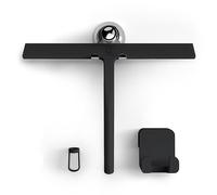 GÜTEWERK Raclette de Douche avec Support - Noir - 28 cm de Large - sans perçage - Raclette en Silicone pour Douche, Salle de Bain, fenêtre - Noyau en Acier Inoxydable - avec Support à Ventouse