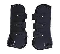 Guêtres Équitation Cheval, 2pcs Protège Jarret PU Néoprène, Ajustables, Noires, Antichoc pour Jambes Avant - Protection Tendons, Confort et Sécurité pour Compétition et Sport (Pattes avant noires