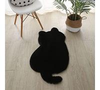 Guetto Tapis de Salon, Shaggy Faux Peau de Lapin Tapis de Décoration, Super Doux Tapis de Chambre, Tapis à Poils Longs Tapis Lapin Fausse Fourrure Peaux, Motif Chat,Noir,47cmx93cm
