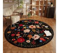 GueTTO Tapis Floral Rond (Vert) - Imprimé Fleuri Bohème pour Salon/Chambre, Tapis Décoratif avec Dos Antidérapant Durable, Décoration pour Intérieurs Moderne/Boho Cosy,D,∅ 120cm