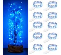 Guezuvoru Lot de 10 guirlandes lumineuses LED à piles 1m 10 LED fil d'argent bleu étanche bouteille étoile guirlandes lumineuses pour Noël fête de mariage chambre décoration extérieure intérieure