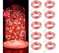 Guezuvoru Lot de 10 guirlandes lumineuses LED à piles 1m 10 LED fil d'argent rouge étanche bouteille étoile guirlandes lumineuses pour Noël fête de mariage chambre décoration extérieure intérieure