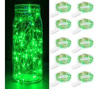 Guezuvoru Lot de 10 guirlandes lumineuses LED à piles 1m 10 LED fil d'argent vert étanche bouteille étoile guirlandes lumineuses pour Noël fête de mariage chambre décoration extérieure intérieure