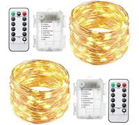 Guezuvoru Lot de 2 guirlandes lumineuses LED à piles avec télécommande, 4,9 m, 8 modes