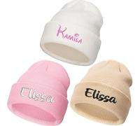 Gufacai - Bonnets personnalisés pour bébés, enfants et tout-petits, tricotés doucement pour l'hiver, avec nom pour filles, bonnet chaud, 12 mois