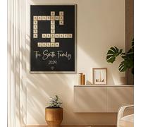 Gufacai Décoration murale personnalisée avec mots croisés et noms de famille, poster imprimé Scrabble, cadre en bois, lettres de famille personnalisées, panneau de puzzle, cadeau pour les amoureux