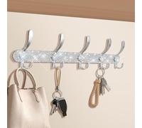 GUFONKOD Porte-manteau mural avec 5 crochets en strass argentés brillants pour clés, chapeau, serviette, peignoirs, crochets à paillettes pour entrée, chambre à coucher (1 pièce)