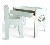 GUGI - Bureau pour Enfants en Bois avec Chaise et tiroir 66x45x52 cm - Table Blanche pour Jouer et Apprendre - Table de Chambre Enfant avec Bords arrondis, Bureau Enfant, Édition Arc-en-Ciel
