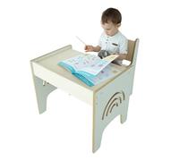 GUGI - Bureau pour Enfants en Bois avec Chaise et tiroir 66x45x52 cm - Table pour Enfants pour Jouer et Apprendre - Table de Chambre Enfant avec Bords arrondis, Bureau Enfant, Édition Arc-en-Ciel