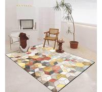 GUGJHFVH Grand tapis rectangulaire antidérapant lavable pour chambre à coucher, salon, bureau, studio et décoration d'intérieur Motif mosaïque moderne Rouge/jaune et gris 160 x 190 cm