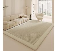GUGJHFVH Home Tapis Salon Chambre Adulte Poils Ras Tapis Lavable Antidérapant et Résistant Tapis Moderne en Imitation Cachemire À Rayures Beige/Blanc, 200 x 300 cm