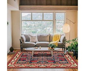 GUGJHFVH Tapis à poils courts - Doux - Antidérapant - Lavable - Pour salon, chambre, bureau, couloir, ethnie - Rouge et bleu - Fleurs abstraites - 200 x 290 cm