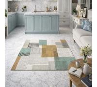 GUGJHFVH Tapis Lavable Salon,Salle de Jeux, Home Antidérapant Tapis de Cuisine Geometric Abstract Green, 150x180cm