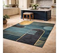 GUGJHFVH Tapis Lavable Salon,Salle de Jeux, Home Antidérapant Tapis de Cuisine Or Géométrique Moderne, 150x180cm