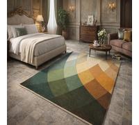 GUGJHFVH Tapis Lavable Salon,Salle de Jeux, Home Antidérapant Tapis de Cuisine Vert Géométrique Moderne, 150x180cm