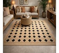 GUGJHFVH Tapis Rectangle Salon, Poils Ras Chambre Facile d'entretien Lavable Beige Géométrique, 120x160cm