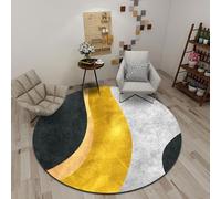 GUGJHFVH Tapis Rond de Salon Poil Ras Chambre Bureau Entrée Intérieur Grand Tapis Facile d'entretien Blocs De Couleurs Géométriques Abstraits Modernes Noirs, Jaunes Et Gris, ø 180cm