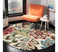 GUGJHFVH Tapis Rond Grande Taille de Chambre Tapis Adulte à Poils Ras Salon Tapis, Décoration D'Intérieur Antidérapant Tapis Rond Végétal Rétro Bleu/Vert/Rouge, ø 170 cm