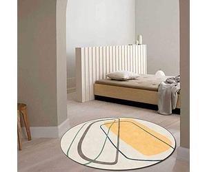 GUGJHFVH Tapis Rond Grande Taille Moquette pour Salon Tapis de Chambre Adulte Poils Ras (Tapis Moderne Abstrait Color Block Jaune/Gris, ø 160 cm)