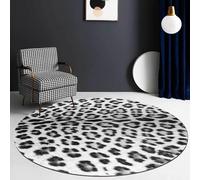 GUGJHFVH Tapis rond lavable en machine pour salon, chambre à coucher, cuisine et bureau - Antidérapant - Ne tombe pas facilement - Motif léopard blanc cassé moderne