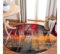 GUGJHFVH Tapis Rond Lavable Salon, Tapis Salle de Jeux, Home Antidérapant Tapis de Cuisine Aquarelle Rétro Abstraite Rouge Jaune Noir, ø 120 cm