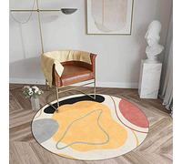 GUGJHFVH Tapis Rond Salon Chambre Lavable Lavable en Machine Tapis Poils Ras Antidérapant et Résistant (Tapis Moderne Abstrait Color Block Jaune/Noir/Gris, ø 110 cm)