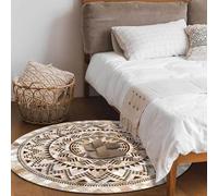 GUGJHFVH Tapis Rond Salon, Salle à Manger, Chambre Adulte et Ado, Cuisine Tapis Poil Ras Doux (Tapis Rétro Fleurs Géométriques Marron, ø 100 cm)