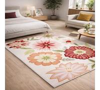 GUGJHFVH Tapis Salon Chambre Lavable Lavable en Machine Tapis Poils Ras Antidérapant et Résistant Rouge Floral, 140x200cm