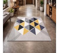 GUGJHFVH Tapis Salon Lavable, Chambre Tapis de Sol Lavable en Machine Couloir Antidérapant et Résistant Moquette Modern Geometric Yellow, 150x210cm