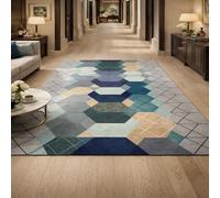 GUGJHFVH Tapis Salon Moderne à Poils Courts et Moelleux, Dessous Antidérapant, Chambre Bureau Lavable Tapis Vert Géométrique Moderne, 150x200cm