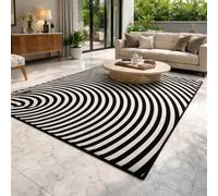 GUGJHFVH Tapis Salon Moderne à Poils Courts et Moelleux, Dessous Antidérapant, Chambre Bureau Lavable Tapis Abstract Geometric Black, 150x200cm