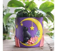 GUGUGO Moon Cat - Pots de Fleurs Mignons - Pot de Fleurs Arc-en-Ciel Unique avec Drainage, Vintage rétro coloré pour Plantes d'intérieur - Pot de Jardinage éclectique pour décoration d'intérieur (A