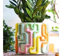 GUGUGO Pots de Fleurs Mignons et Uniques avec Motif de Lignes Pastel et Drainage, Look Vintage rétro pour Plantes d'intérieur Grasses, pour décoration d'intérieur éclectique, bohème Moderne