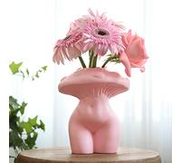 GUGUGO Vase en Forme de Corps de Femme avec tête de Champignon, décoration bohème ludique, Originale, Mignonne, Moderne et Unique pour Maison et Salle de Bains, Rose