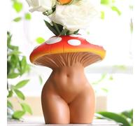 GUGUGO Vase mignon en forme de corps de femme avec tête de champignon, décoration éclectique et funky pour une maison moderne, tête dégradée et corps en bronze