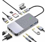 Gugxiom Hub USB C à Triple écran 11 en 1, Conception en Aluminium avec Double Sortie HD et VGA, Station d'accueil USB avec Emplacements LAN 3.0 TF, Audio 3,5 Mm pour Ordinateurs