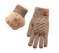 Guh787 Gants à double couche en polaire épaisse en tricot jacquard chaud d'hiver pour le cyclisme et le ski (kaki, taille unique)