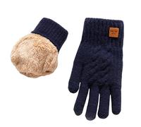 Guh787 Gants à double couche en polaire épaisse pour femme Bleu marine Taille unique
