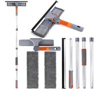 GUHAOOL 2 en 1 Professionnel Raclette Vitre, Kit Nettoyage Vitre avec 2 Chiffons Microfibres et Manche Telescopique 162cm,Lave-vitres Télescopique avec Tête Flexible, pour Vitres Hautes Intérieur